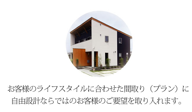 お客様のライフスタイルに合わせた間取り（プラン）に自由設計ならではのお客様のご要望を取り入れます。